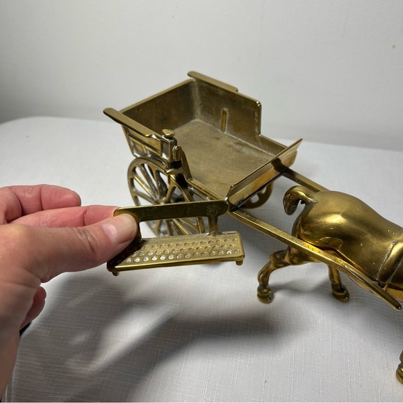 Vintage Decorative Solid Brass Horse & Cart - Working Wheels Figurine Antique - Picture 8 of 9